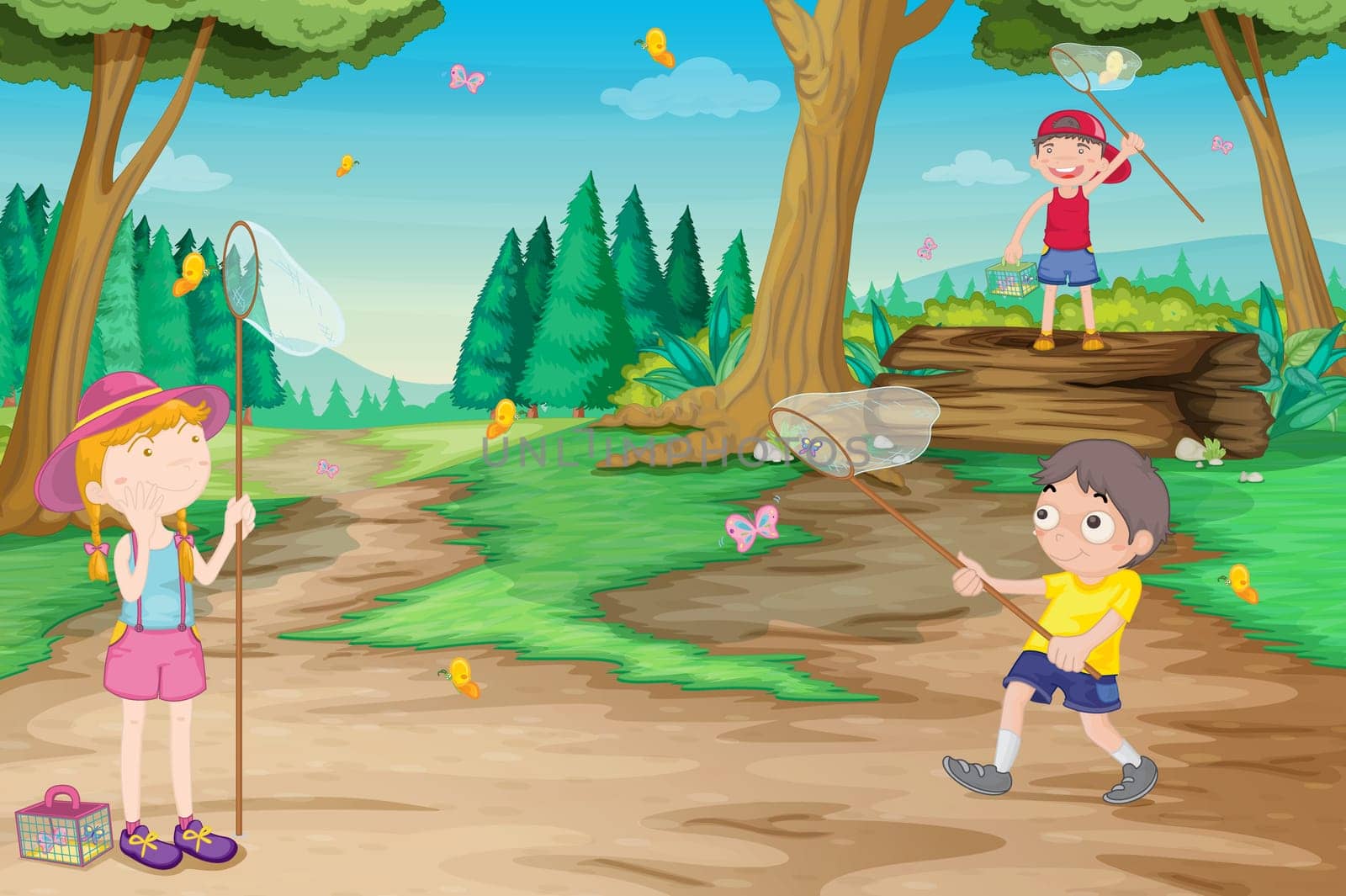 illustration of kids playing outdoor in jungle