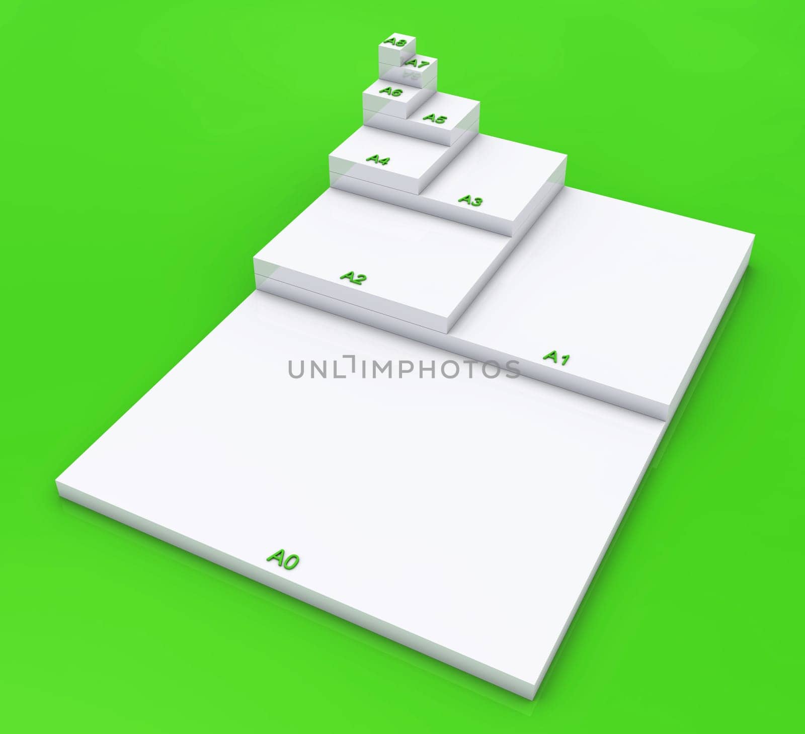 3D DIN Format Concept A0 to A8 - White on Green 01