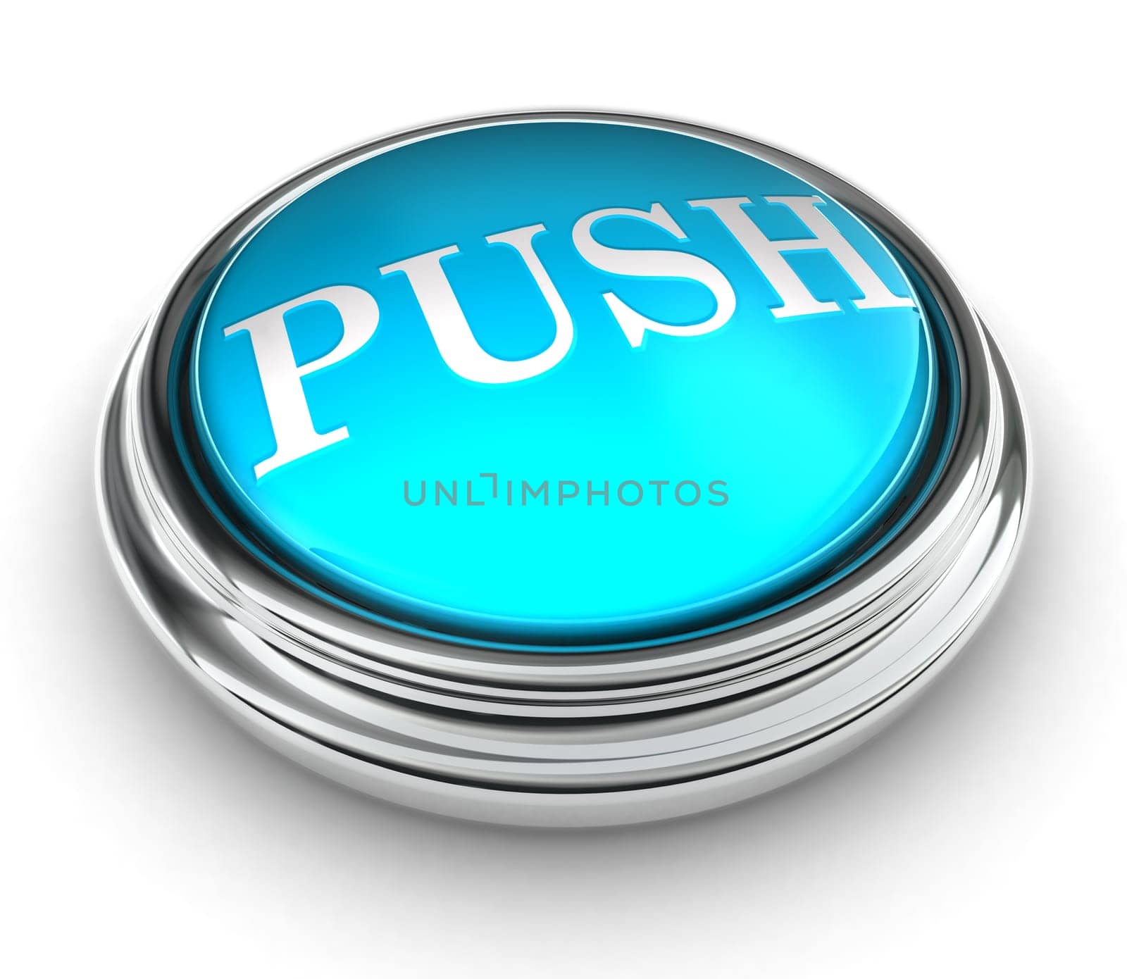 push word on blue button on white background. clipping path included
