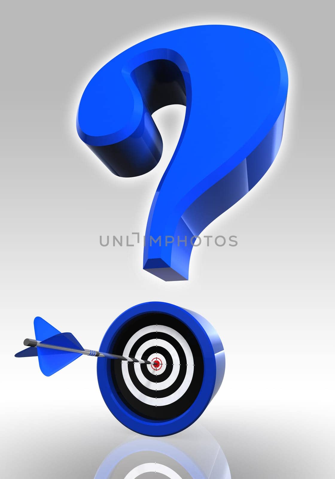 blue questionmark and target with arrow on white background. clipping path included
