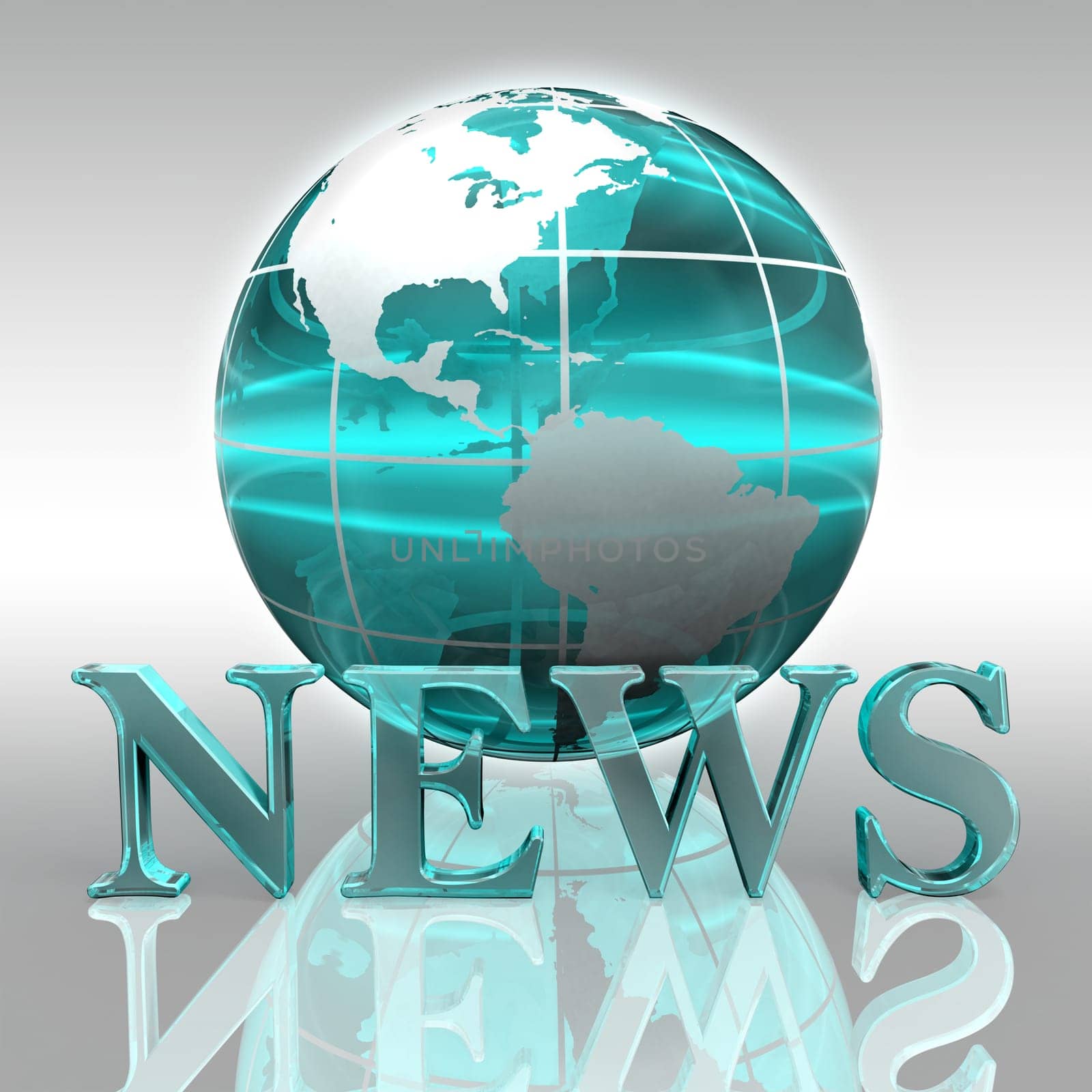 news blue word and earth globe glass logo with clipping path