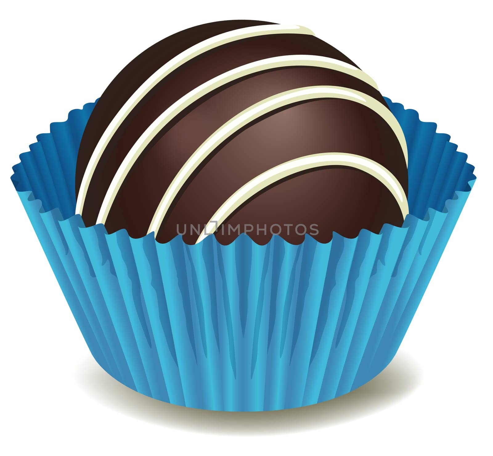 illustration of chocolates in blue cup on a white background