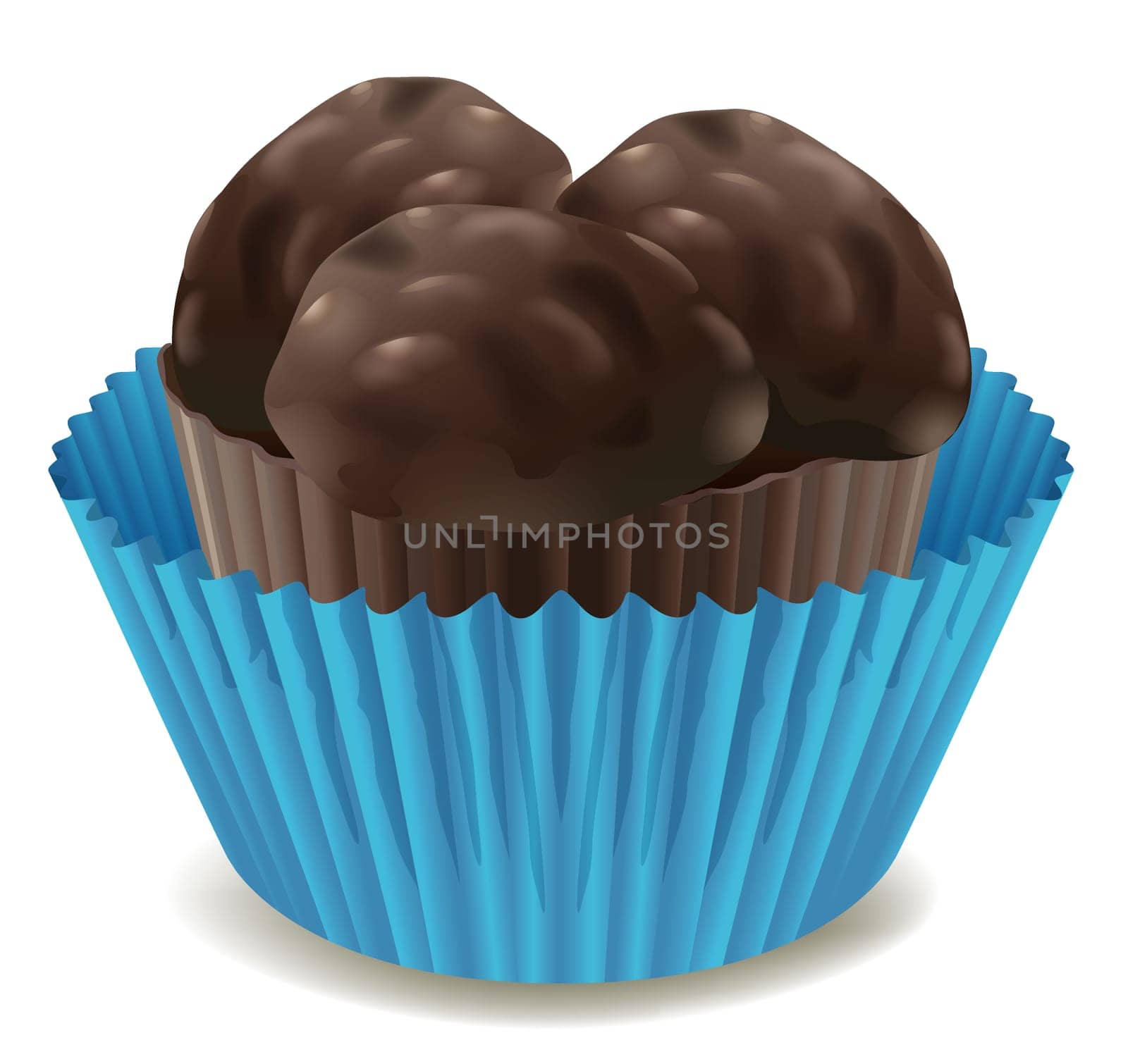 illustration of chocolates in blue cup on a white background