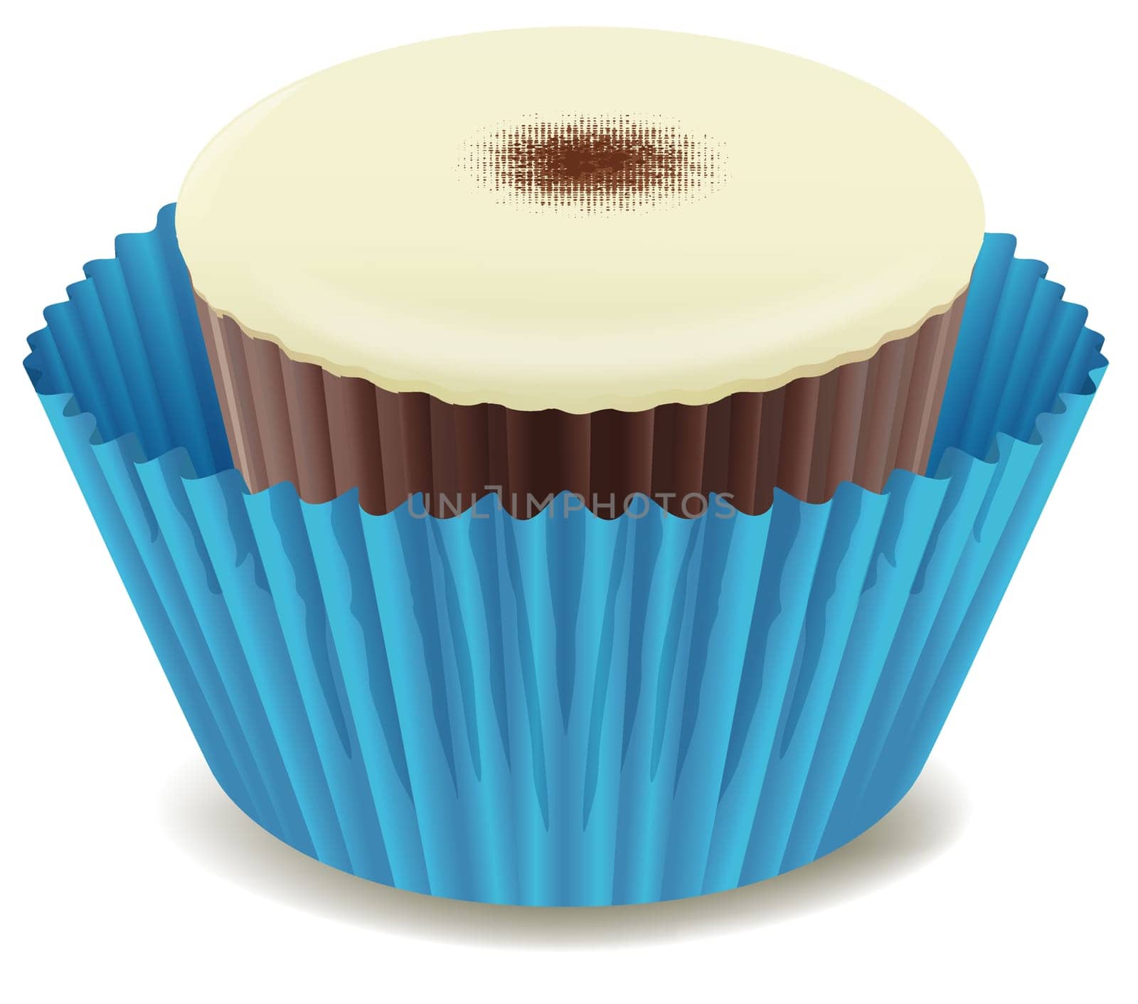 illustration of chocolates in blue cup on a white background