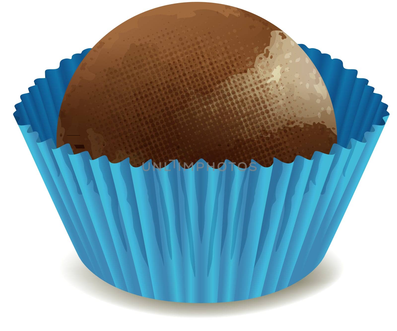 illustration of chocolates in blue cup on a white background