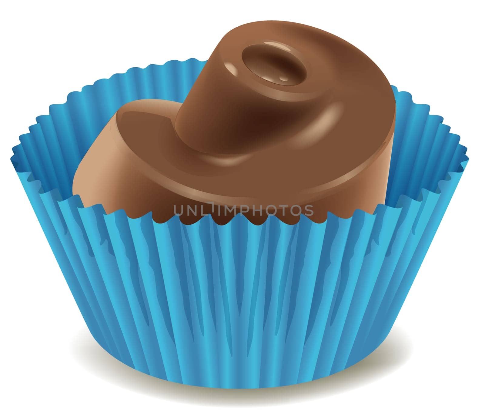 illustration of chocolates in blue cup on a white background