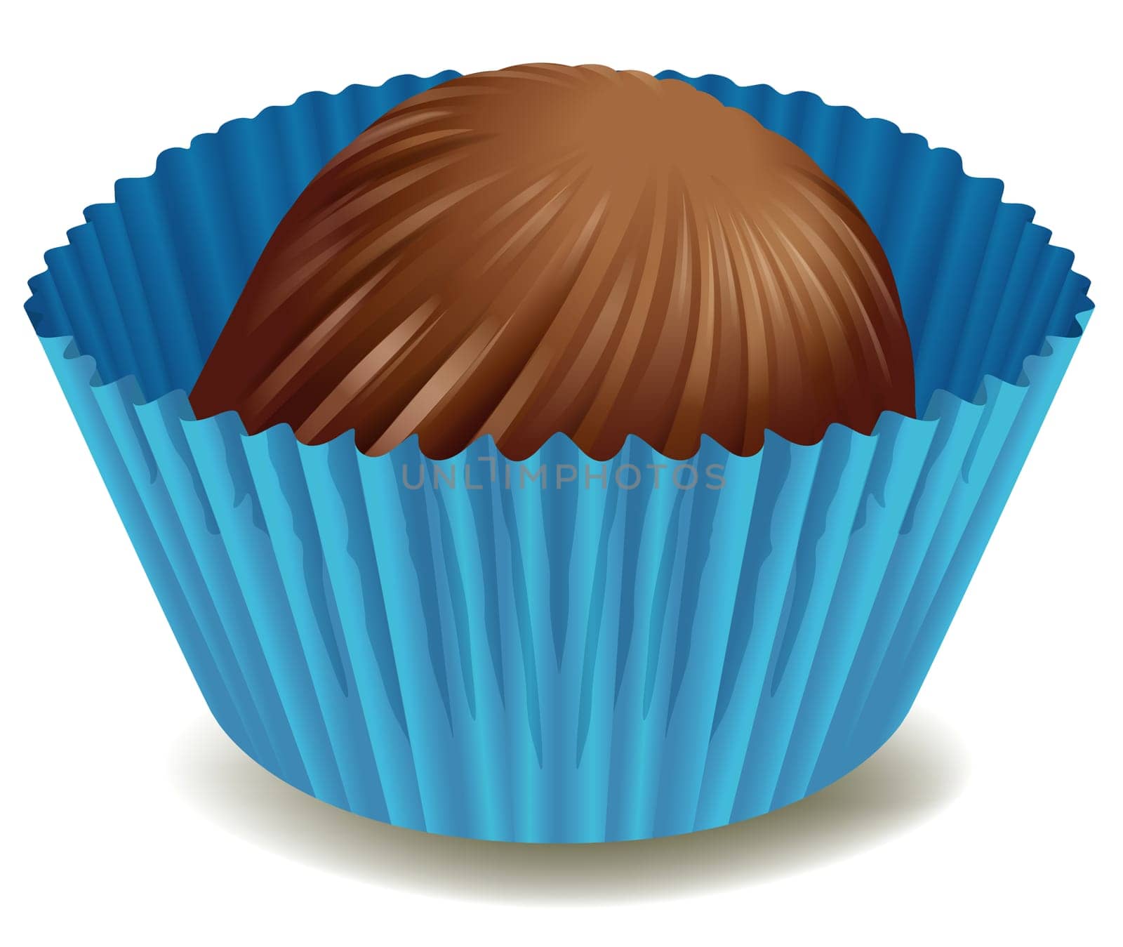 illustration of chocolates in blue cup on a white background