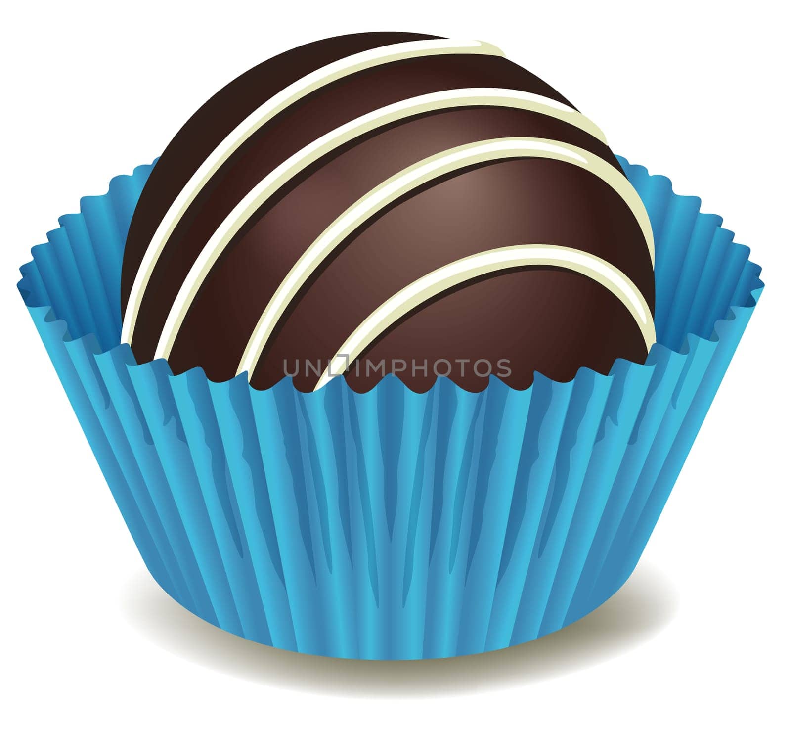 illustration of chocolates in blue cup on a white background