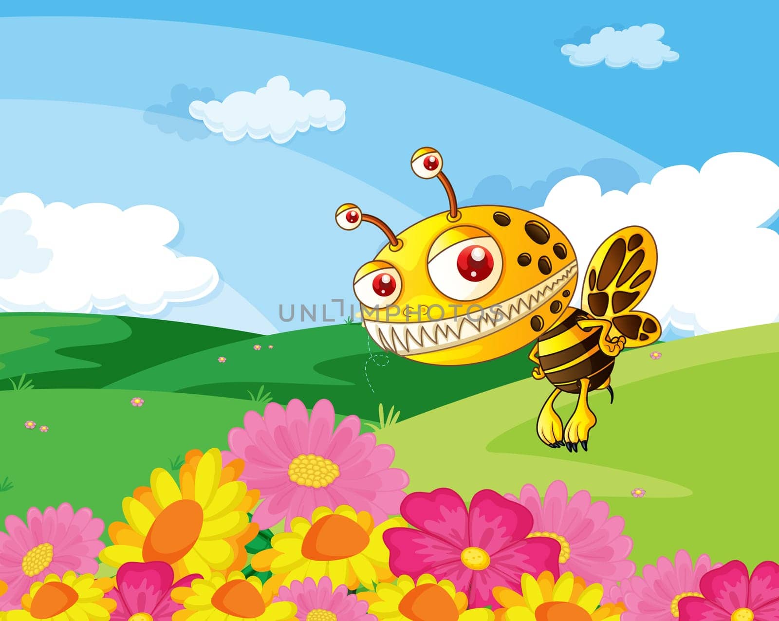 illustration of a bee in a beautiful nature