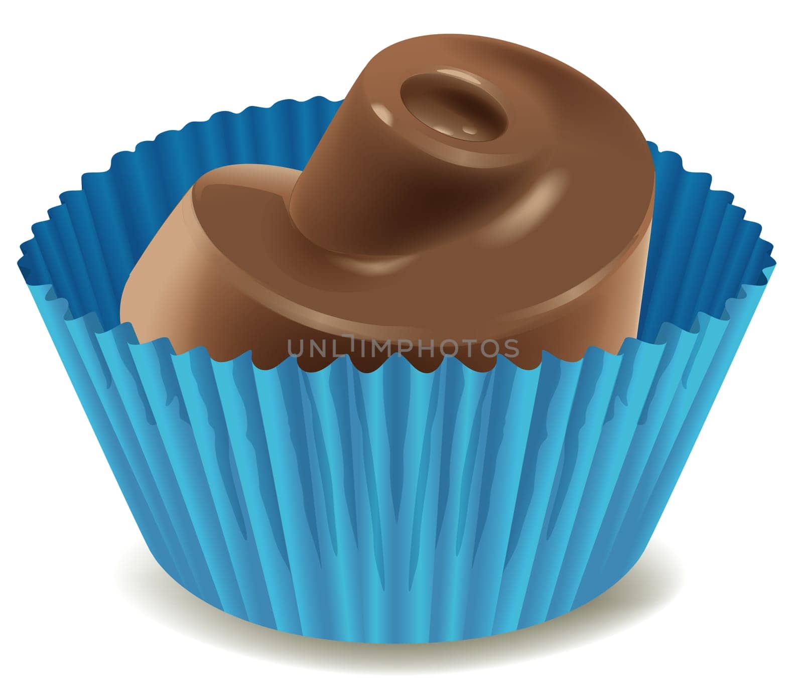 illustration of chocolates in blue cup on a white background