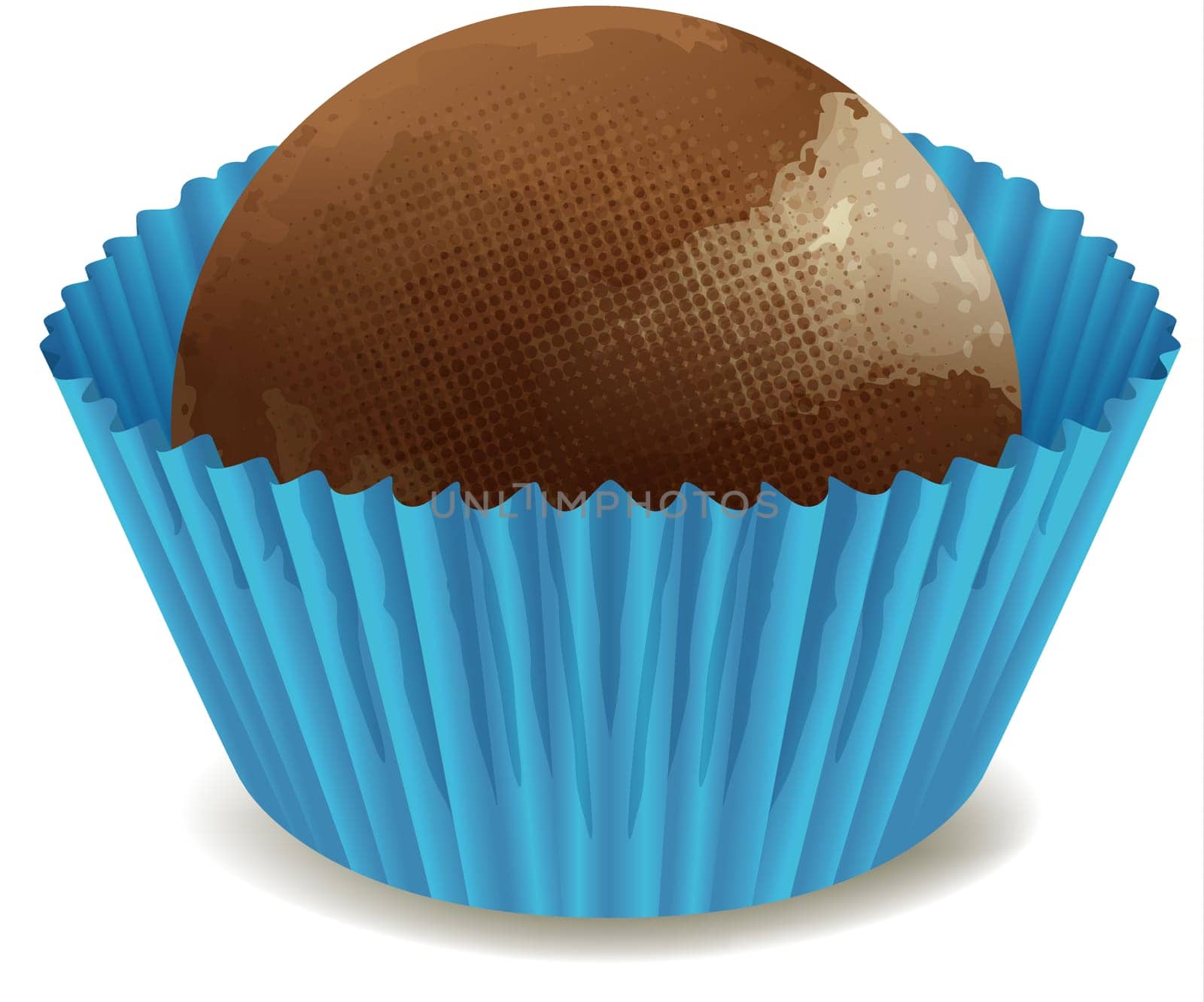 illustration of chocolates in blue cup on a white background