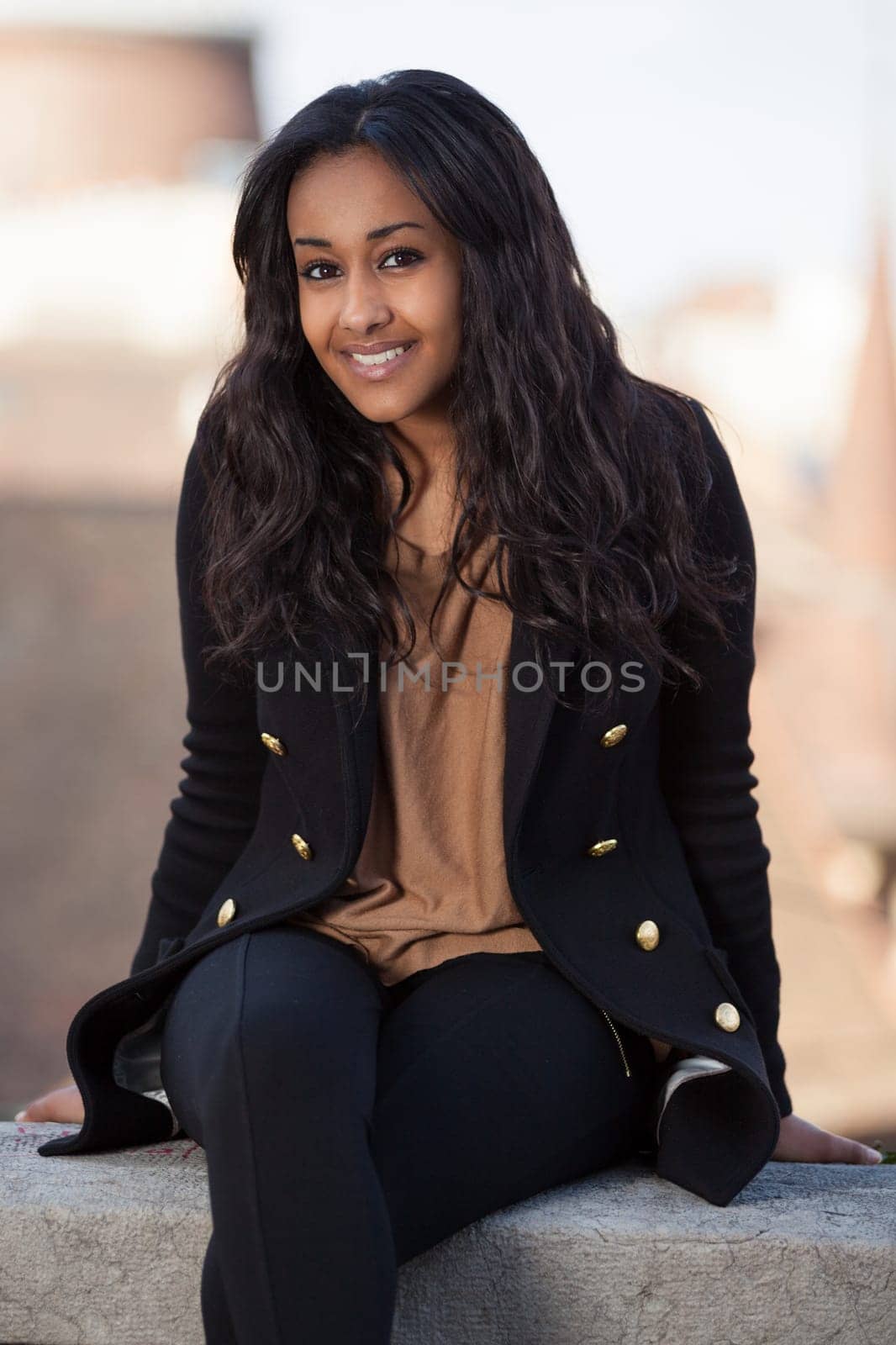 Outdoor of a  portrait happy young african american teenage girl