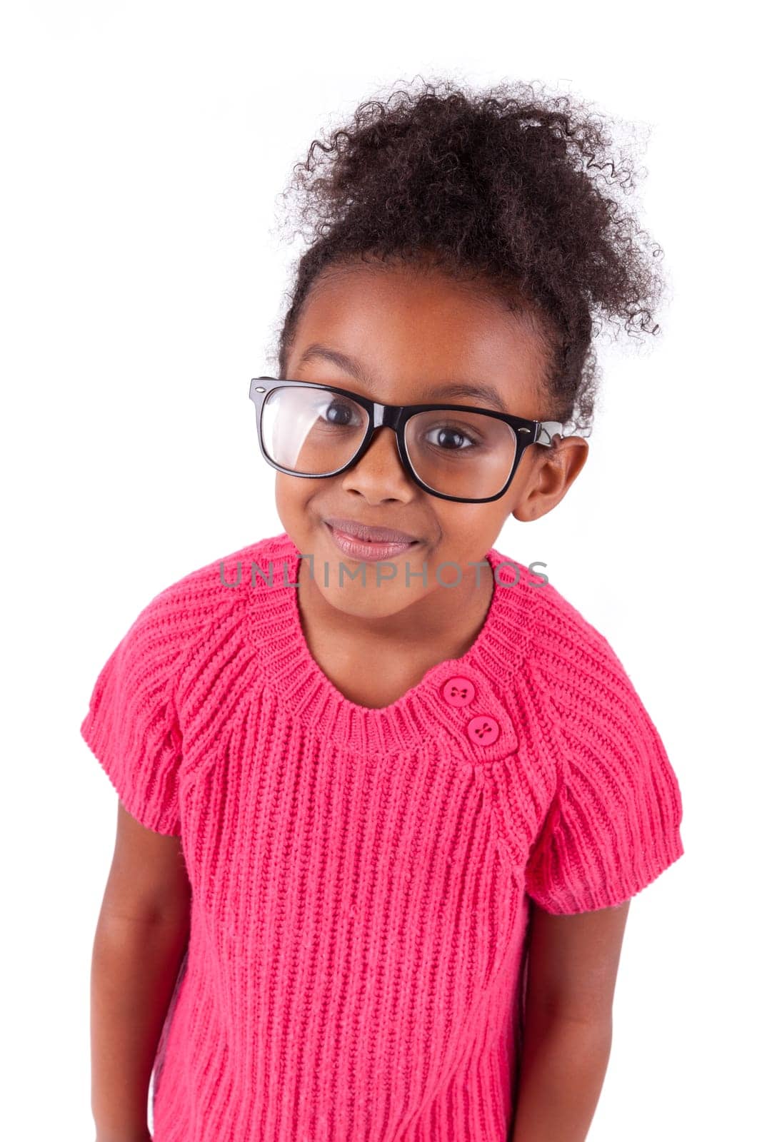 Portrait of a cute young African American girl,isolated on white background