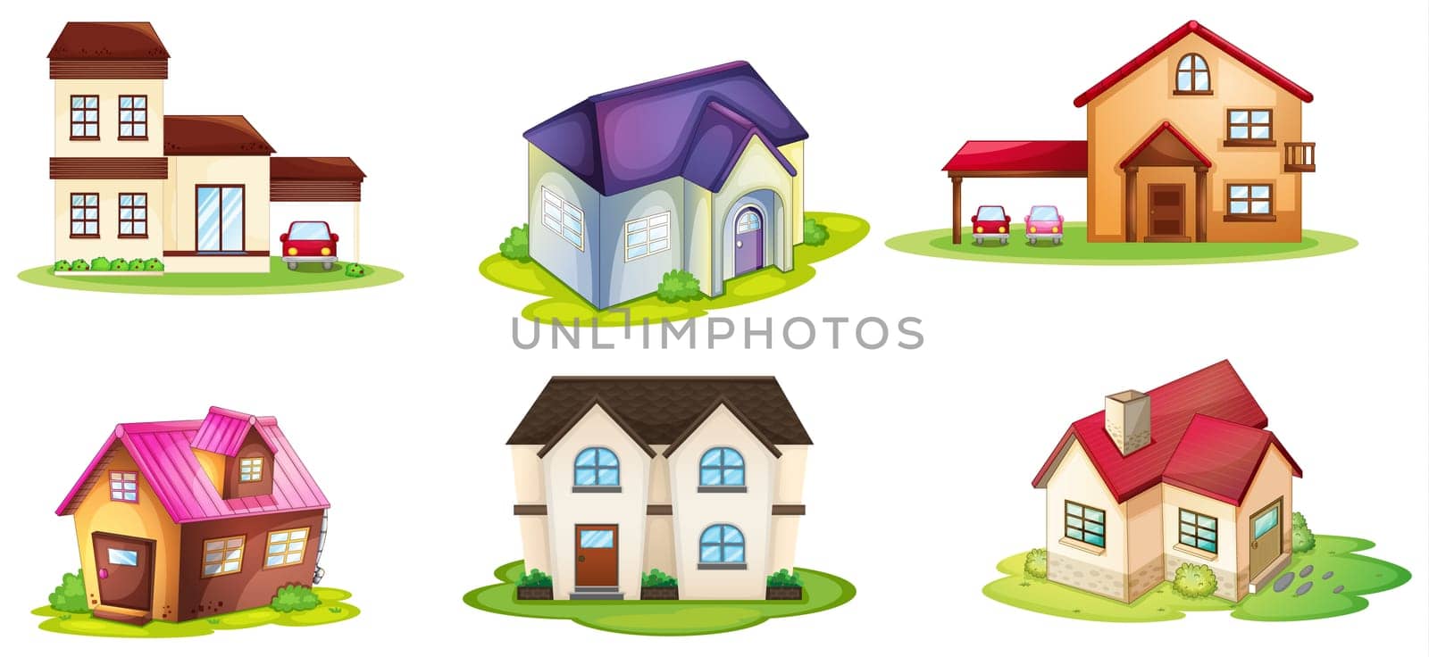 illustration of various houses on a white background