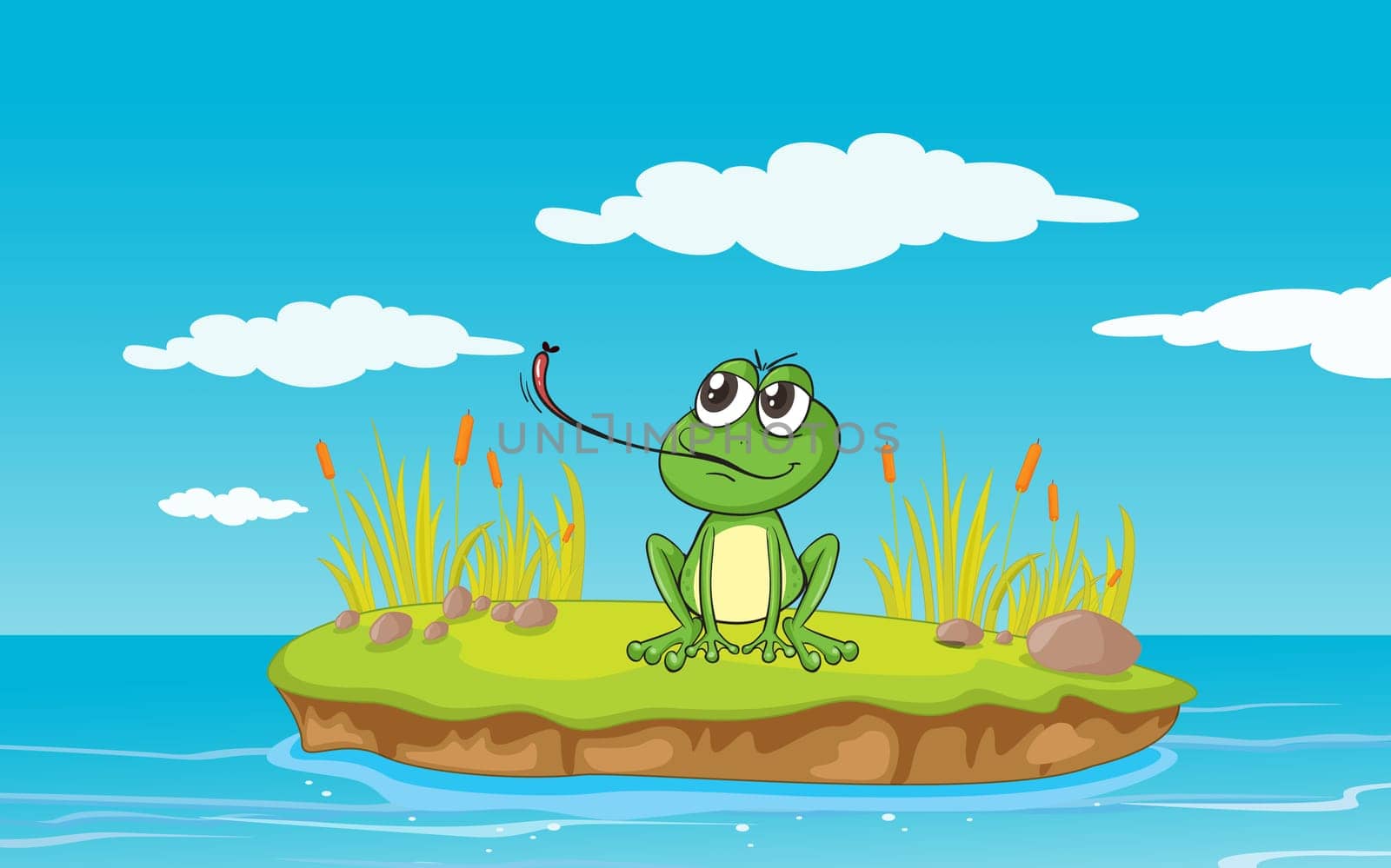 illustration of a frog and a water on a white background