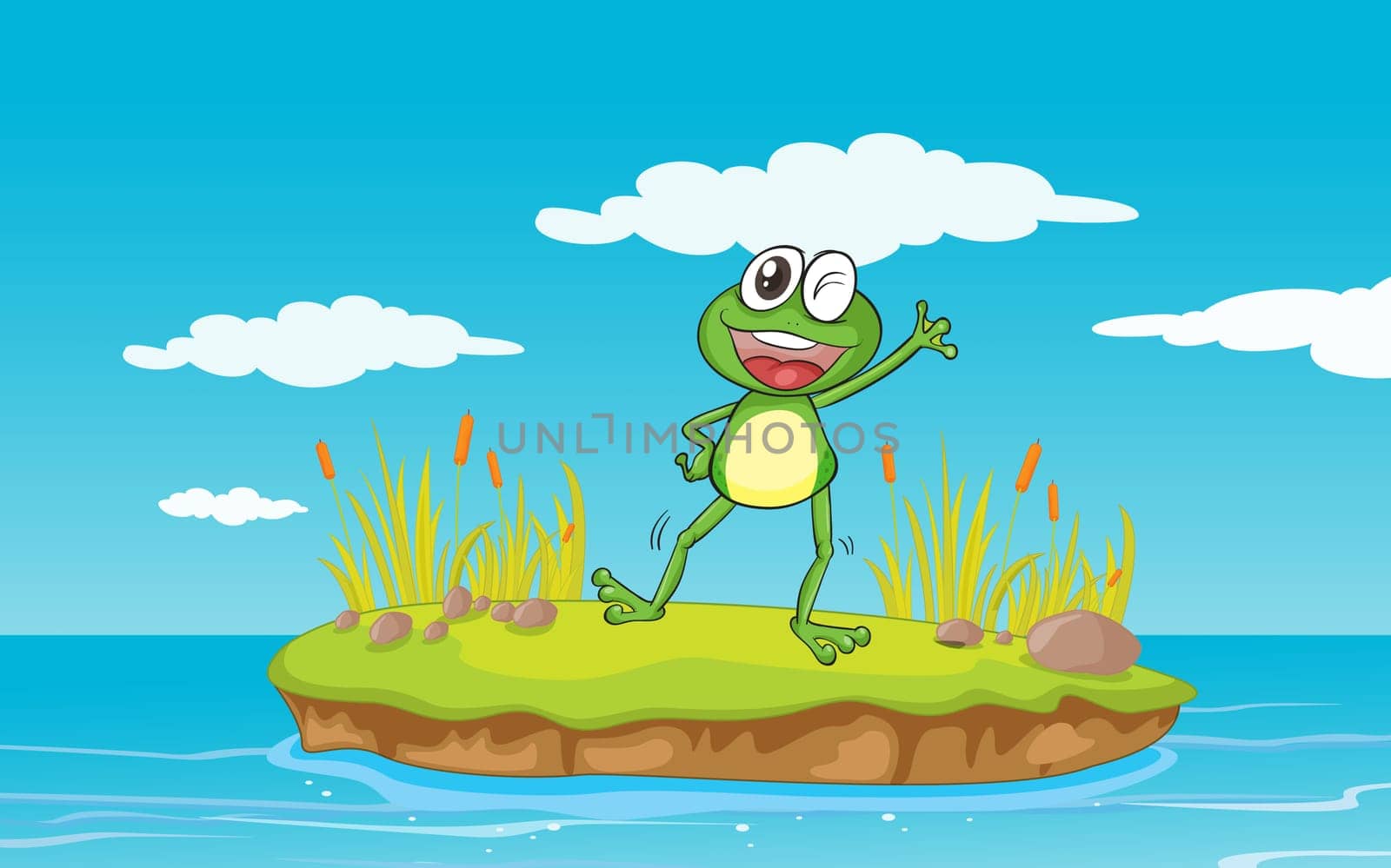 illustration of a frog and a water on a white background