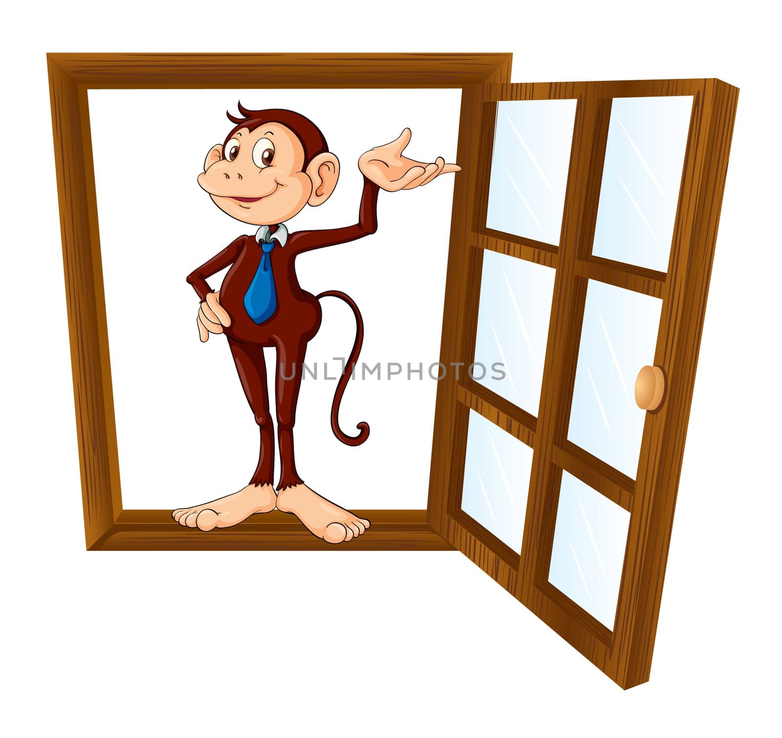 illustration of a monkey in the window on a white background