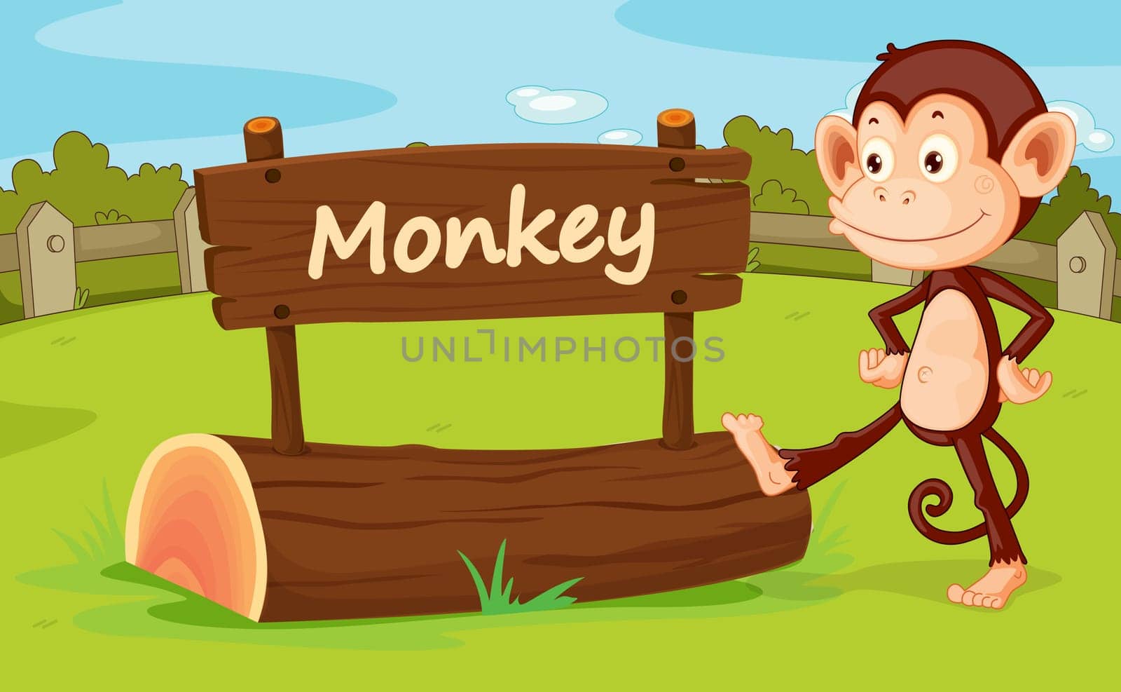 Illustration of monkey in a zoo