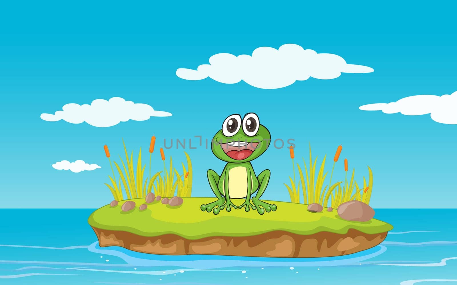 illustration of a frog and a water on a white background