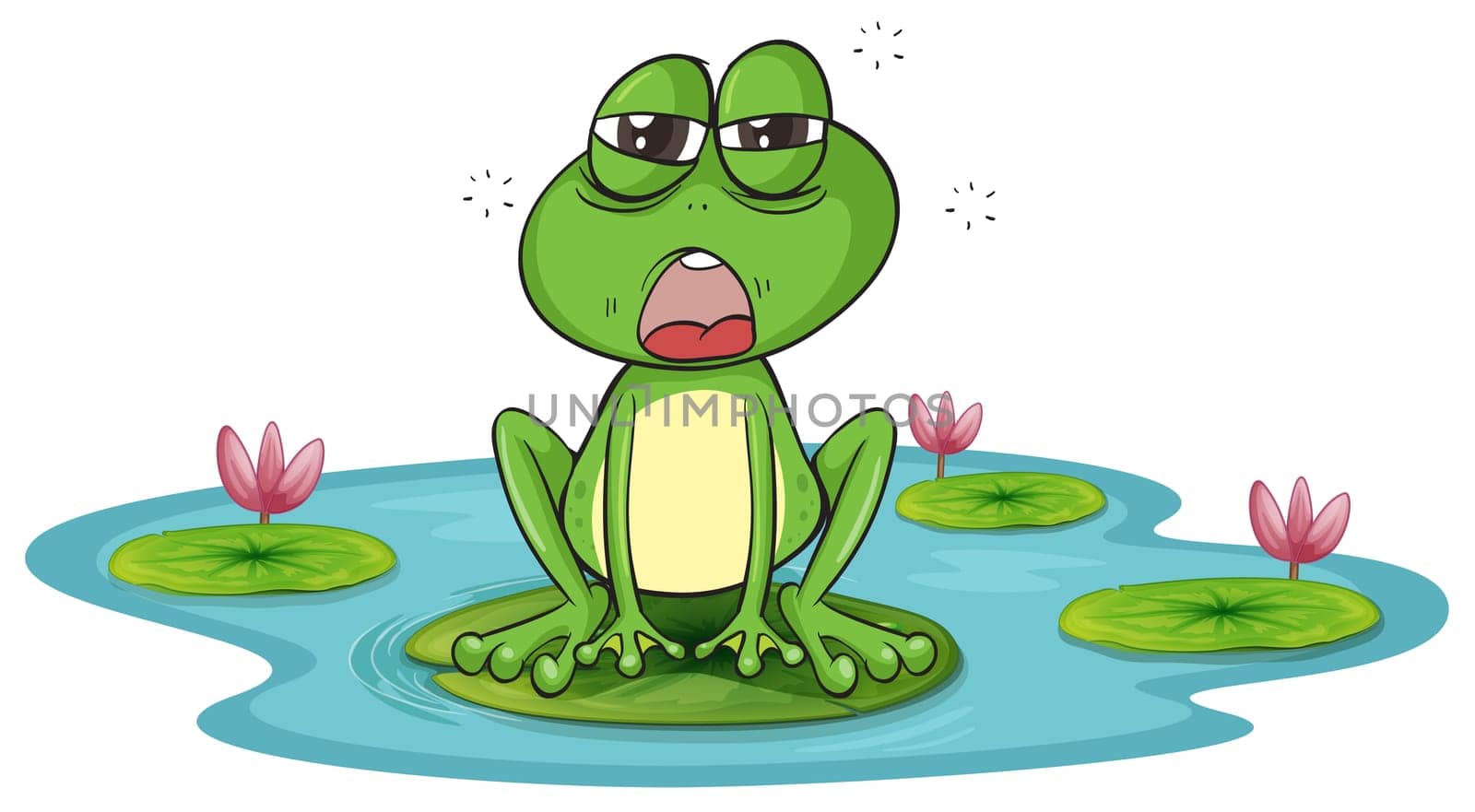 illustration of a frog and a water on a white background