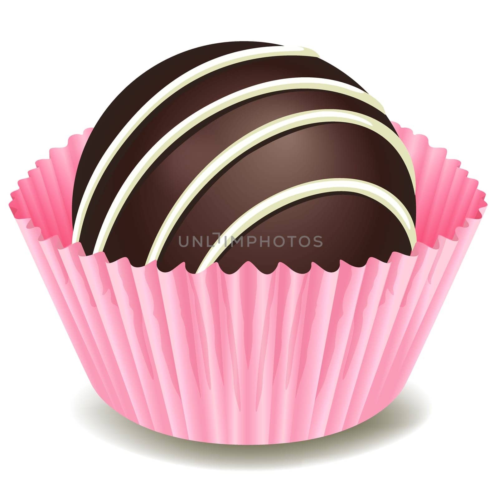 illustration of chocolates in a pink cup on a white background