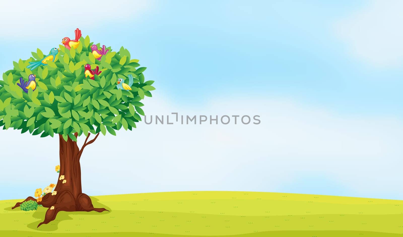 illustration of a tree and birds in a beautiful nature