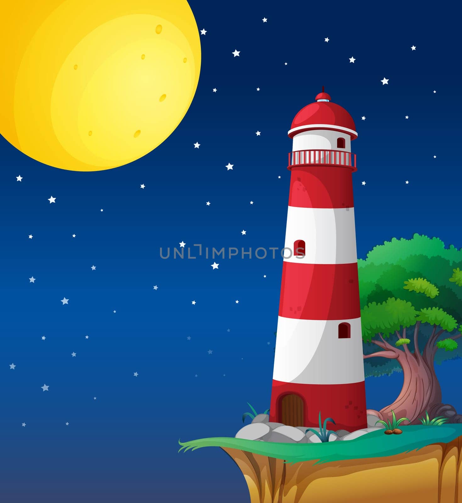 illustration of a light house in a dark night