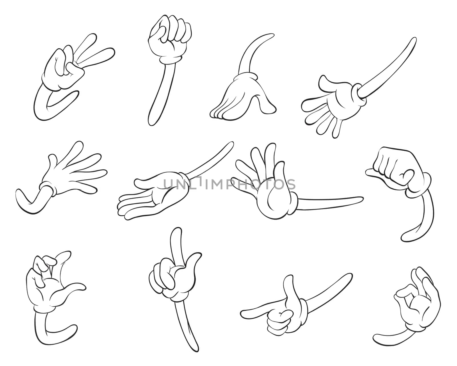 illustration of various hands on a white background