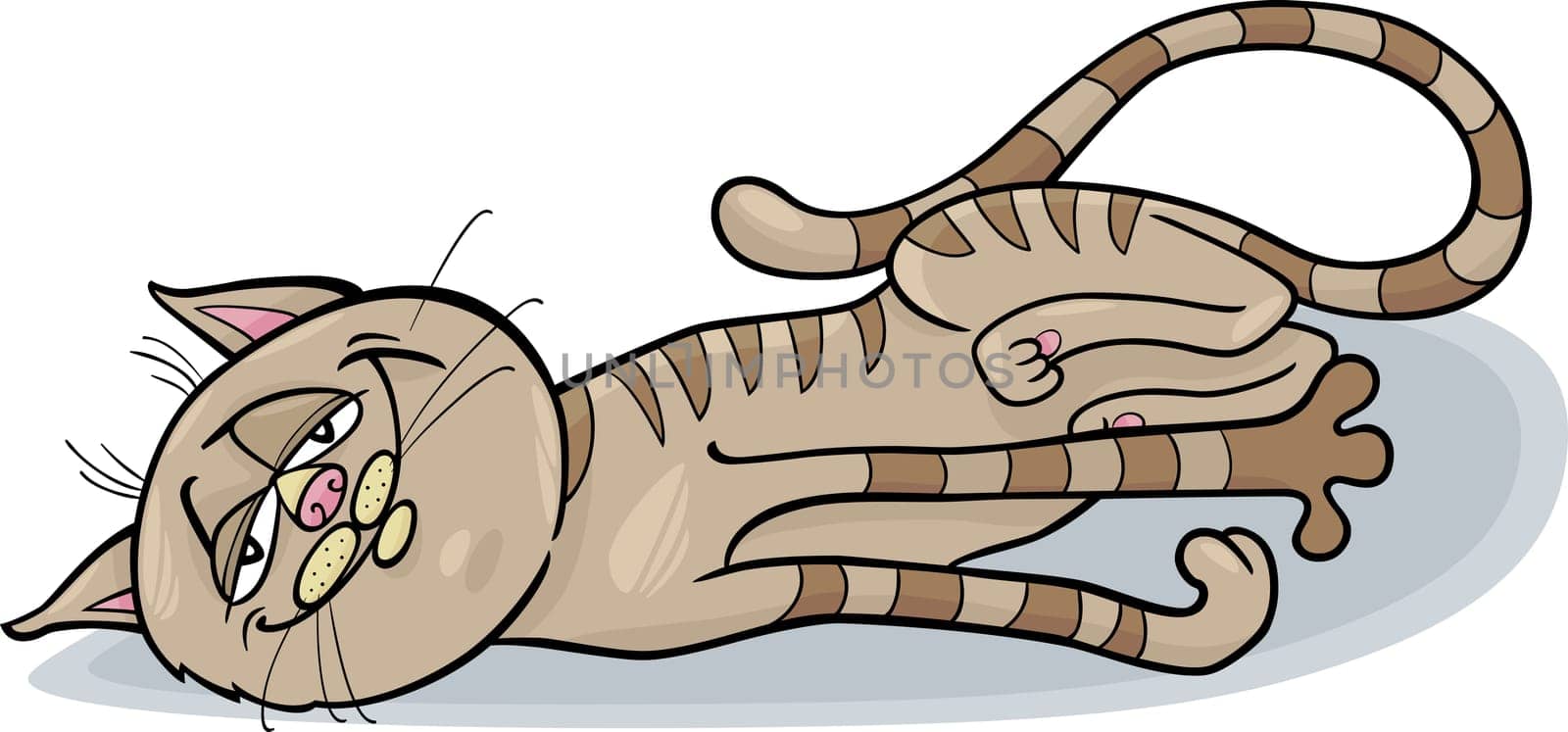 Cartoon Illustration of Happy Sleepy Tabby Cat