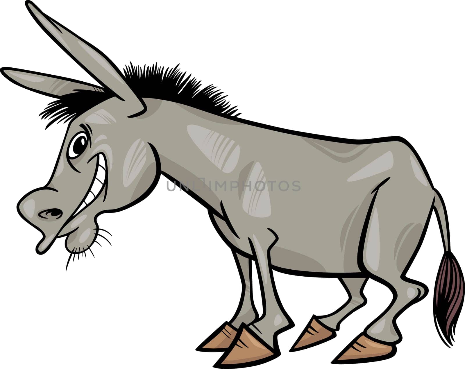 Cartoon Illustration of Funny Donkey Farm Animal