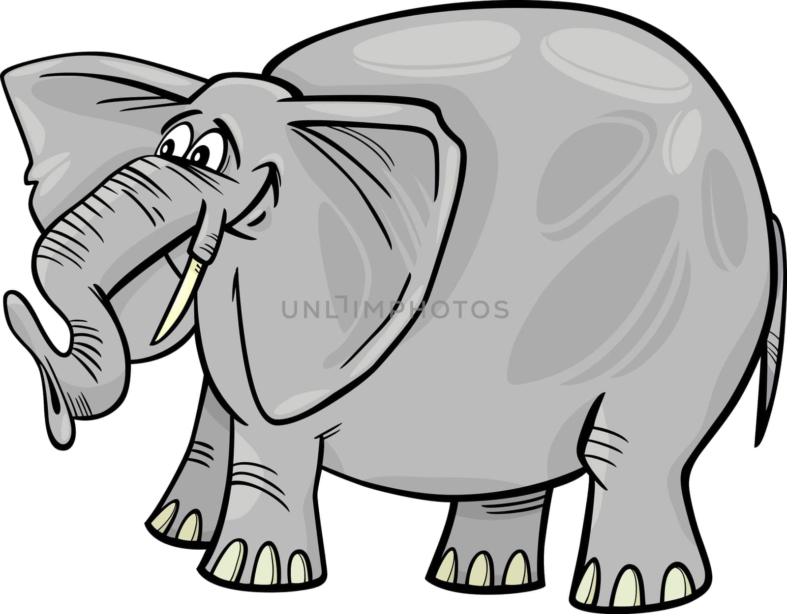 Cartoon Illustration of Funny Gray African Elephant