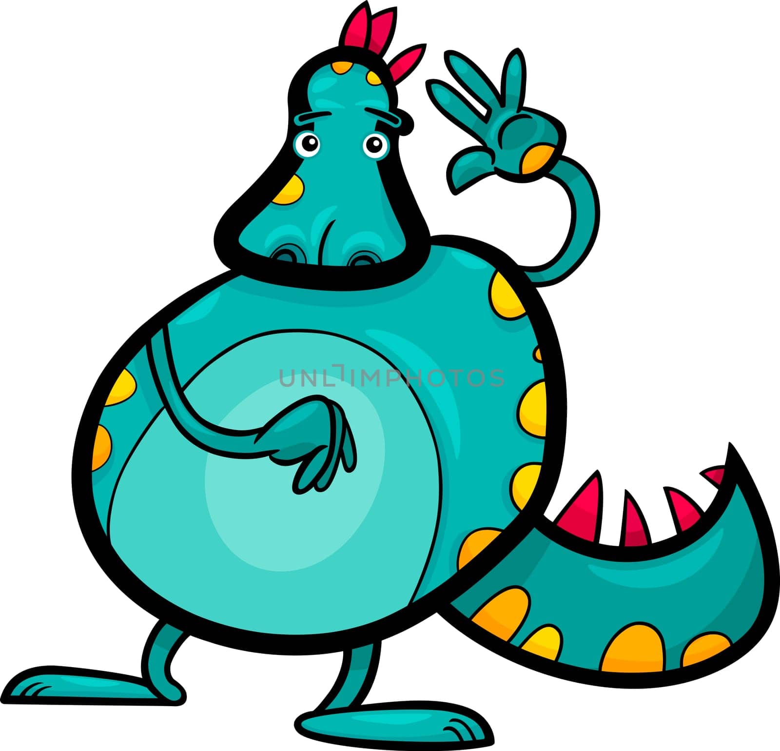 Cartoon Illustration of Funny Colorful Fairytale Dragon Character Creature