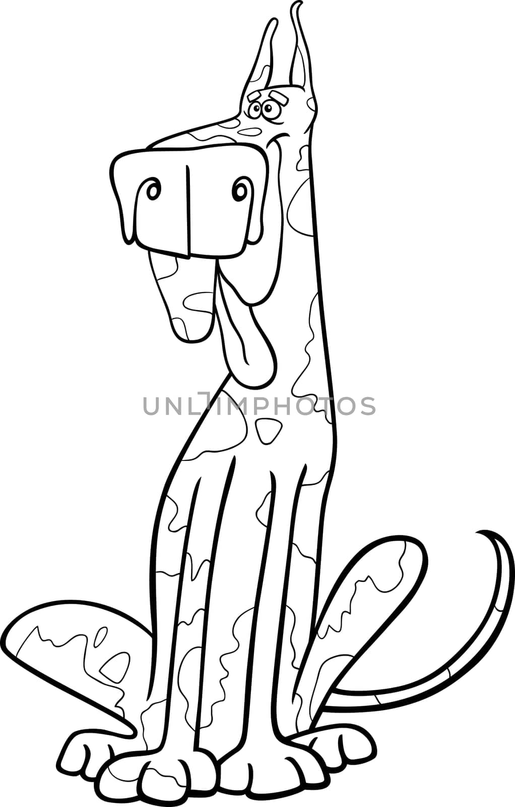 Cartoon Illustration of Funny Purebred Spotted Harlequin Dog for Coloring Book