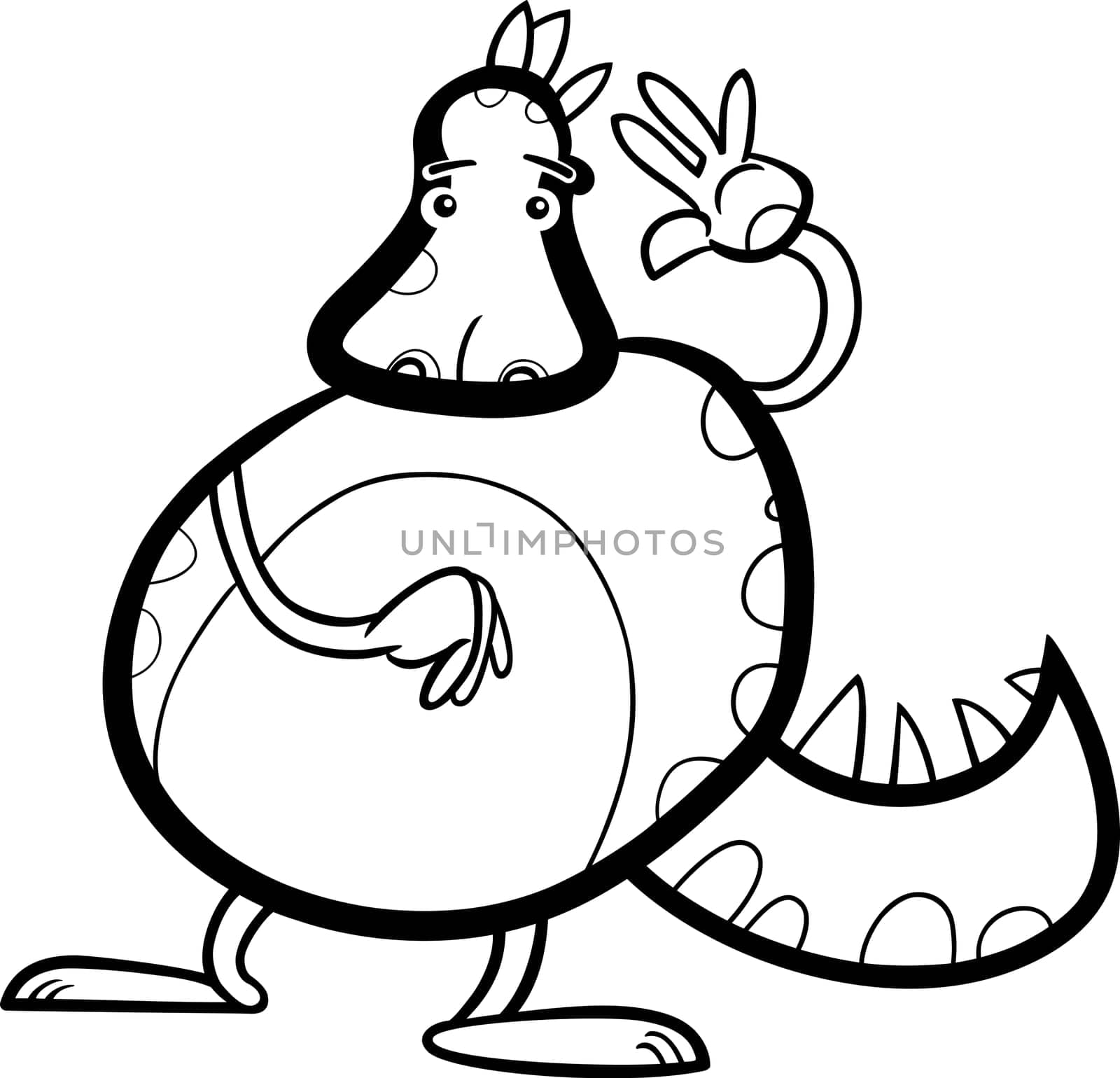 Cartoon Illustration of Funny Fairytale Dragon Character Creature for Coloring Book