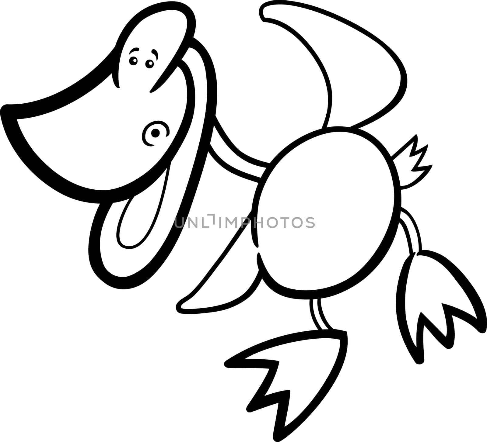 Cartoon Illustration of Funny Dancing Playful Duck or Duckling for Coloring Book