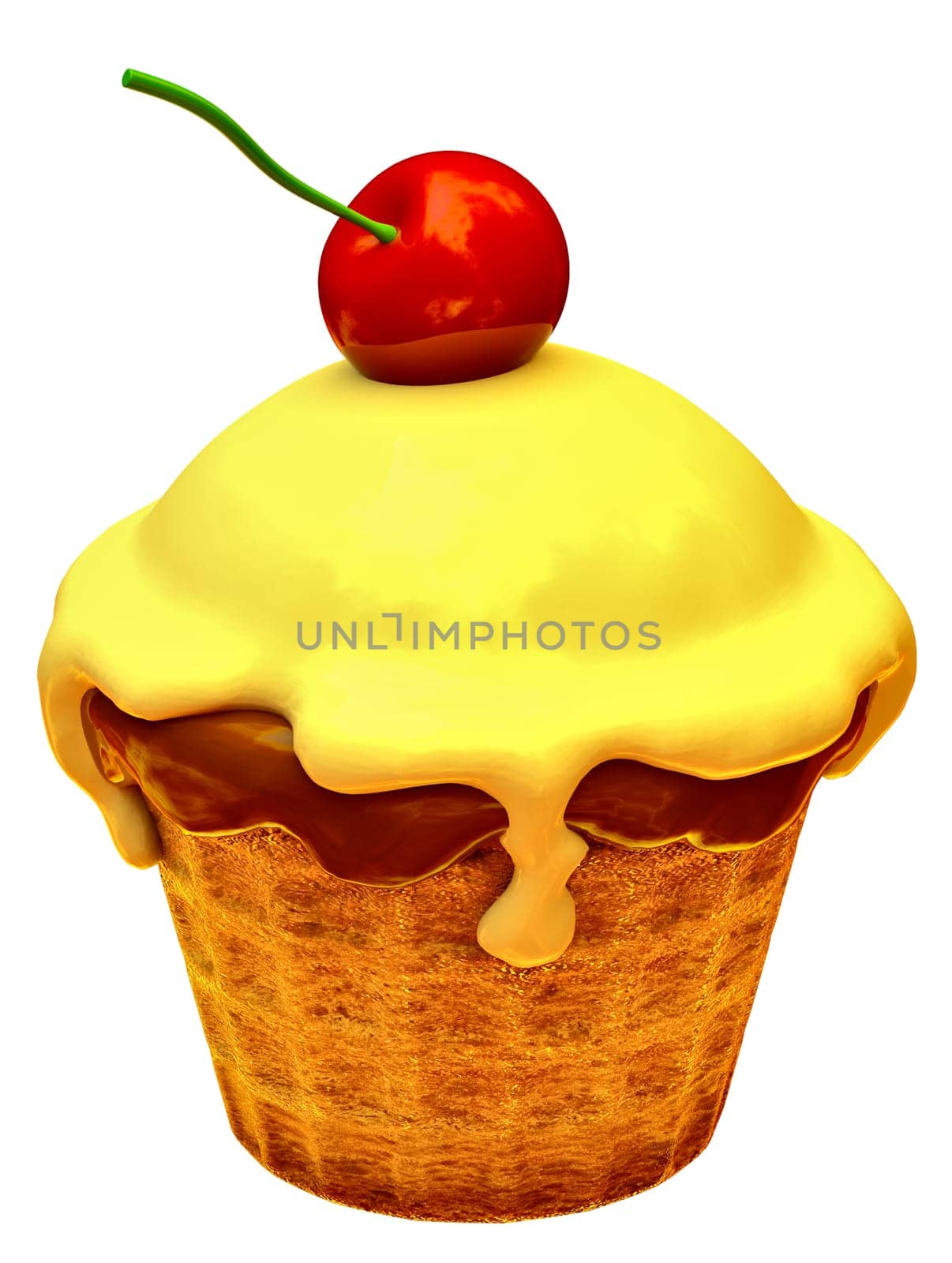 rendered cake with cherry as a sweet dessert