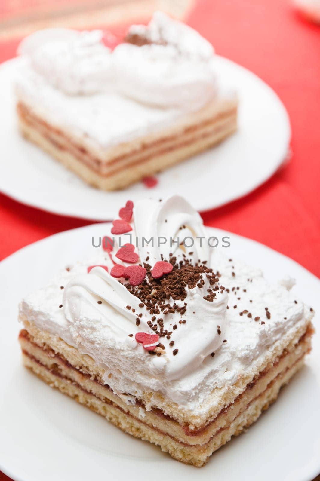 Puff cake with whipped cream, a close up