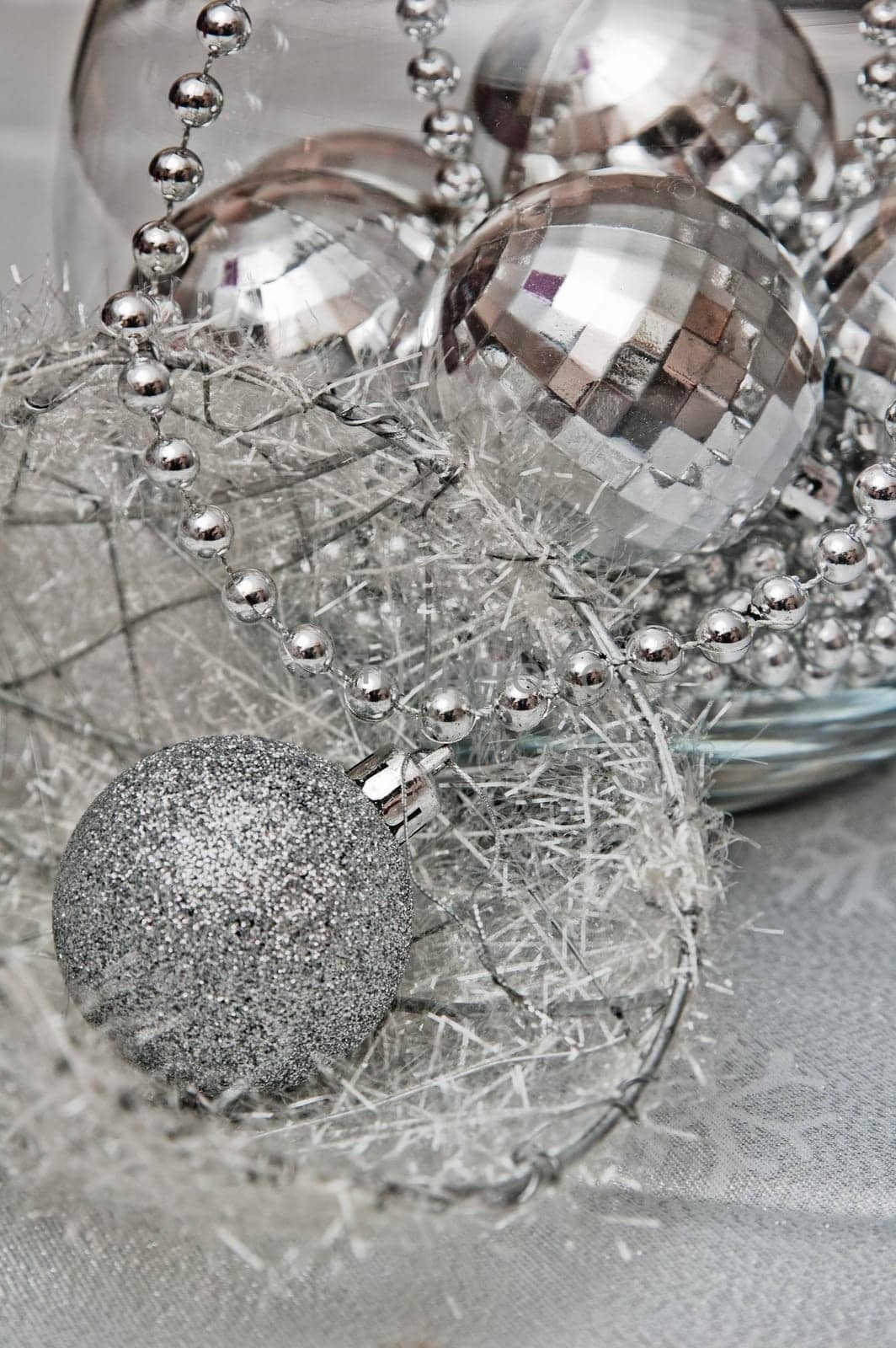 Silvery beads and spheres