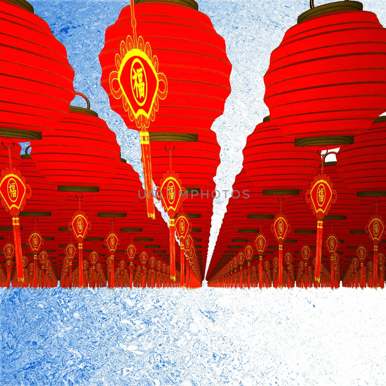 Nice background with chinese lanterns and birdcage