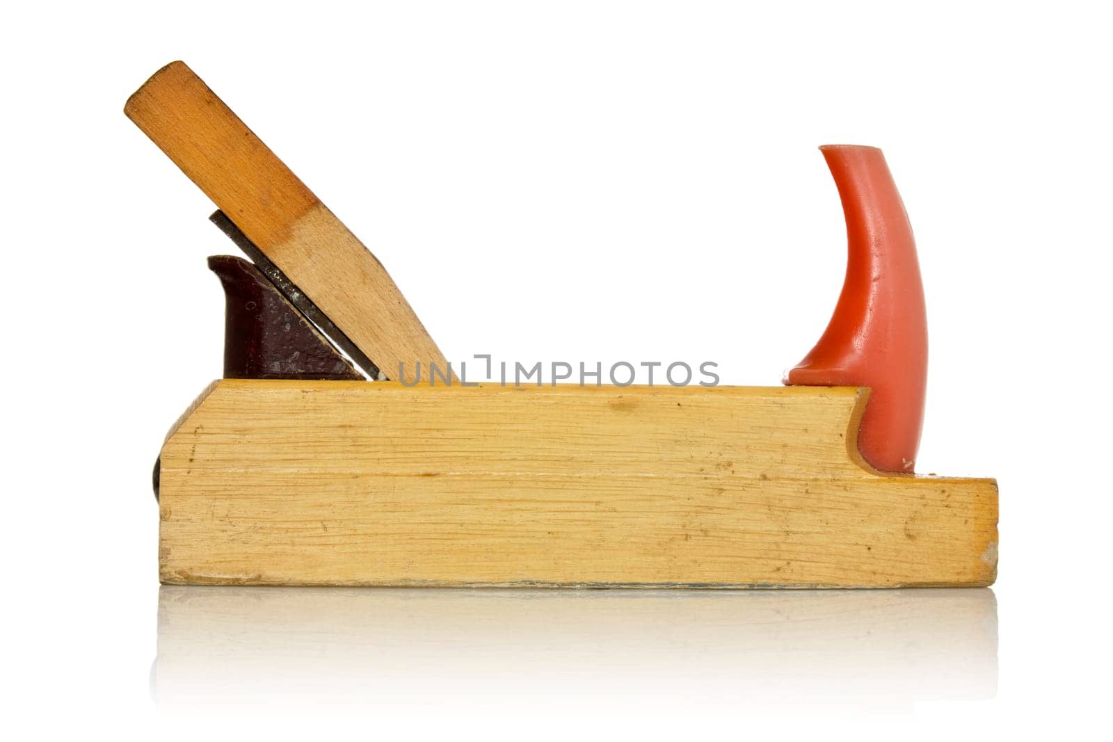 Old wooden jointer, isolated on white background