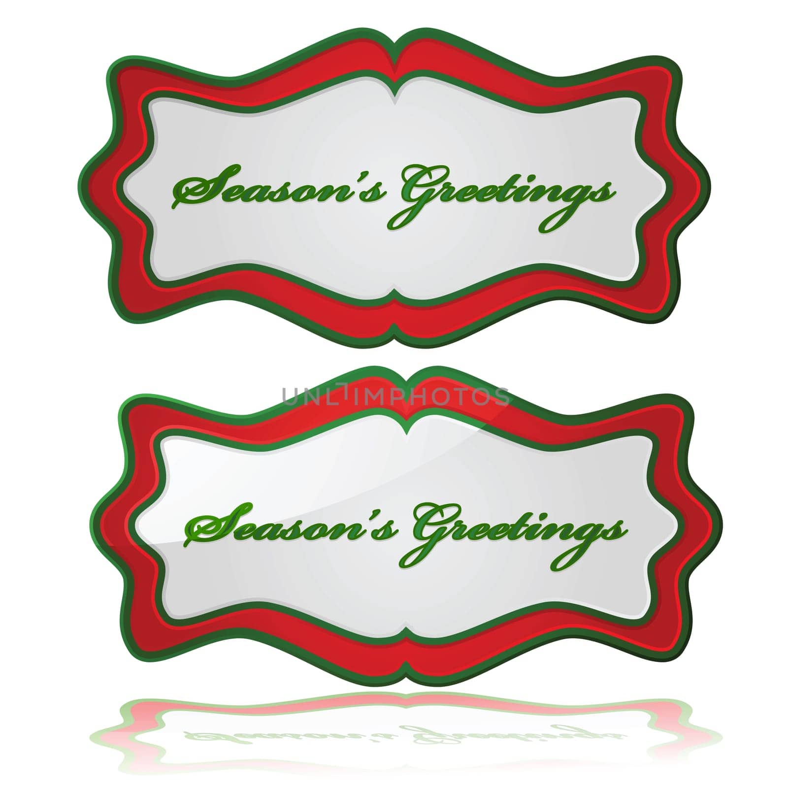 Glossy ornate sign with "Season's Greetings"" message, available with or without reflection"