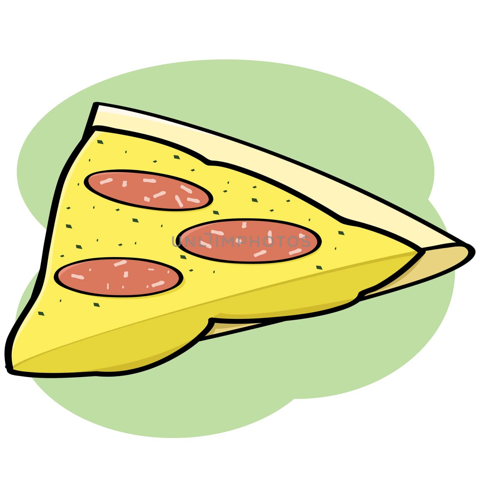 Cartoon illustration showing a pepperoni and cheese pizza slice