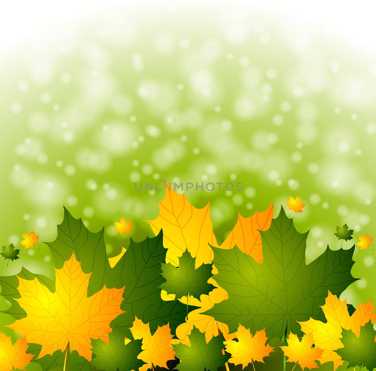 Autumn background with green and yellow leaves. Vector eps 10