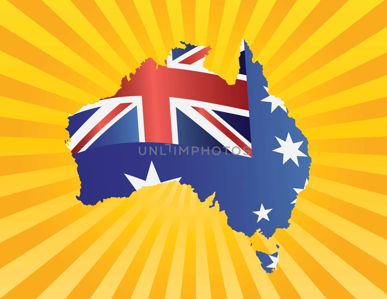 Australia New South Wales Flag in Country Map Silhouette on Sun Rays Background Illustration