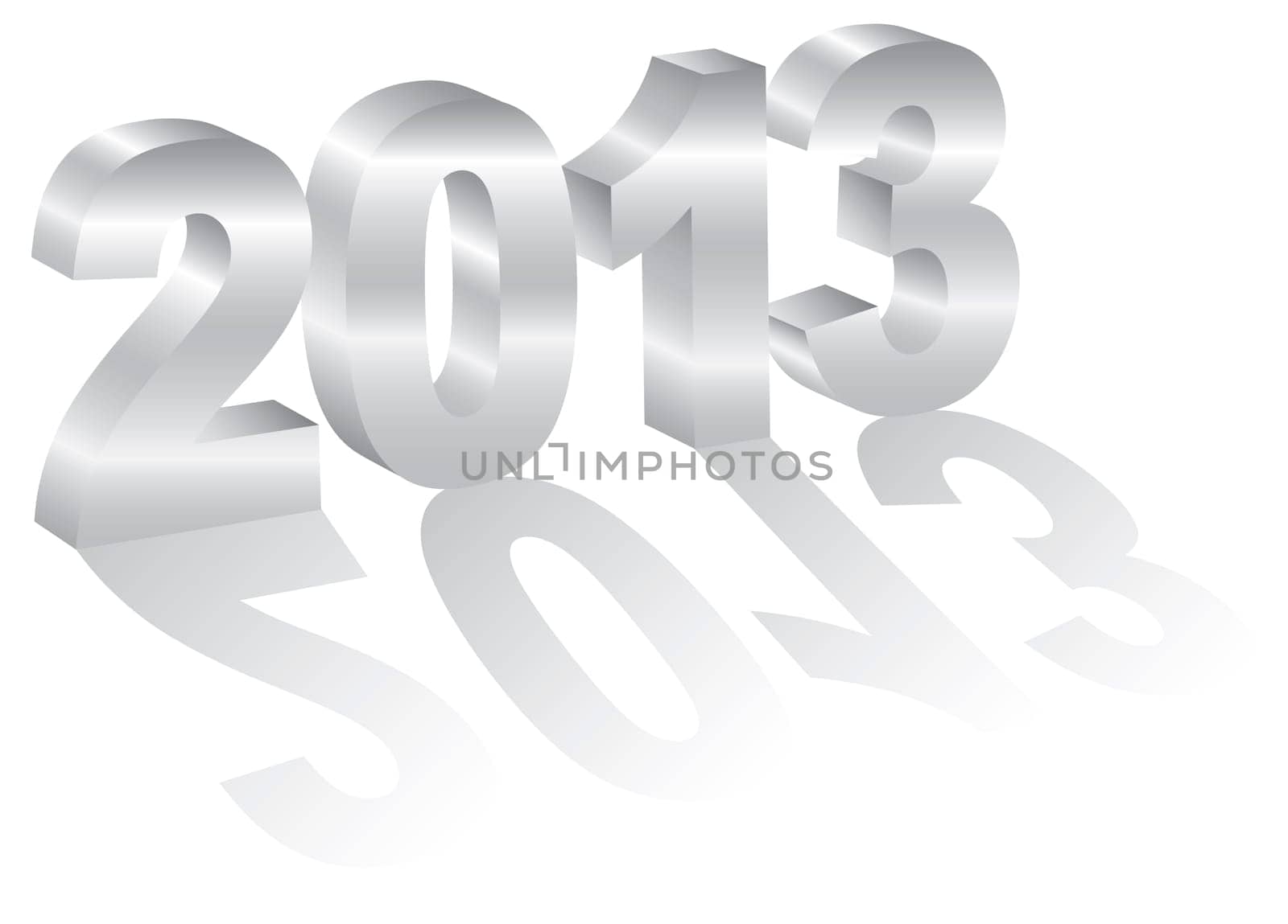 2013 Happy New Year 3D Numbers with Long Shadows Isolated on White Background