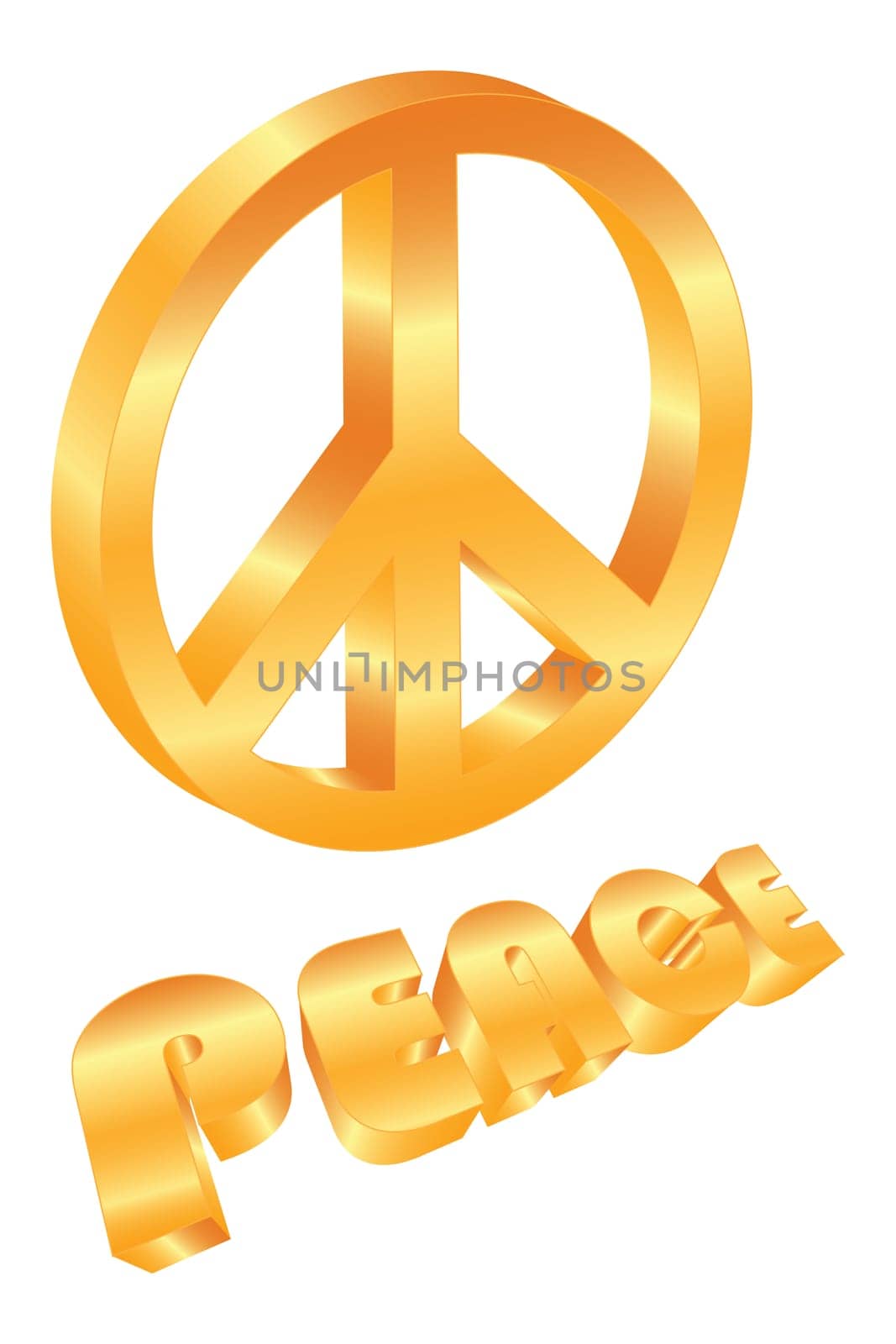 Golden Peace Symbol and Text Isolated on White Background Illustration