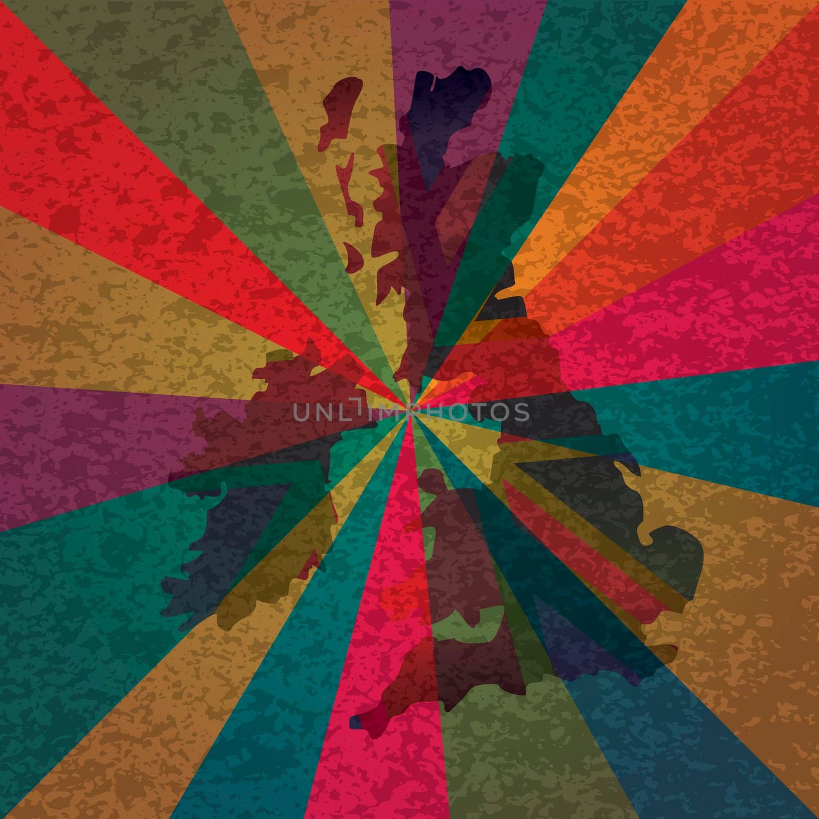 UK Great Britain England Jack Union Flag in Map Silhouette with Colorful Rays and Texture Background Illustration
