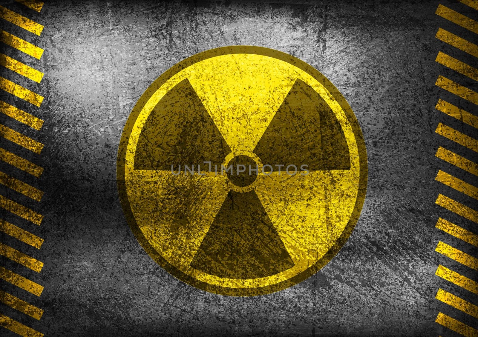 Nuclear radiation symbol on grunge wall. Vector background