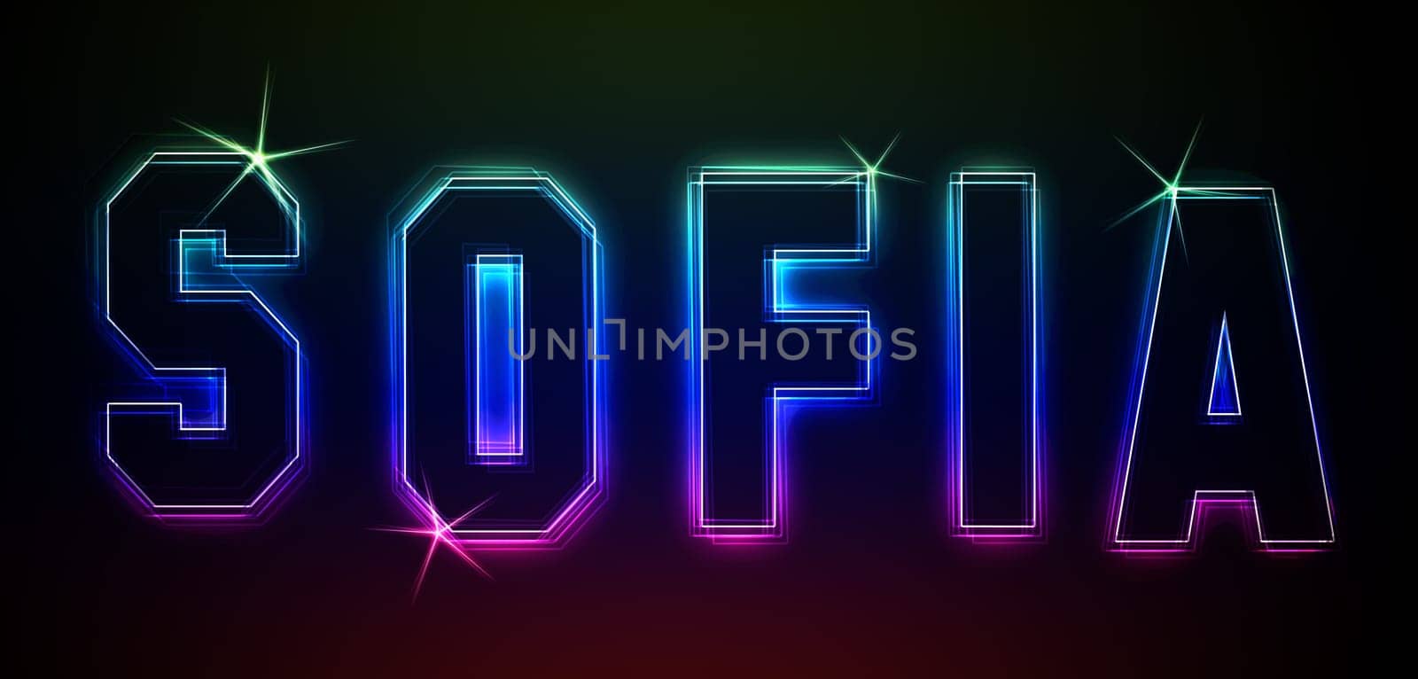 Sofia as an illustration in neon light style
