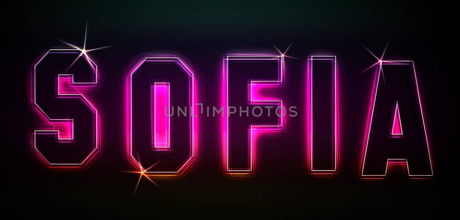 Sofia as an illustration in neon light style